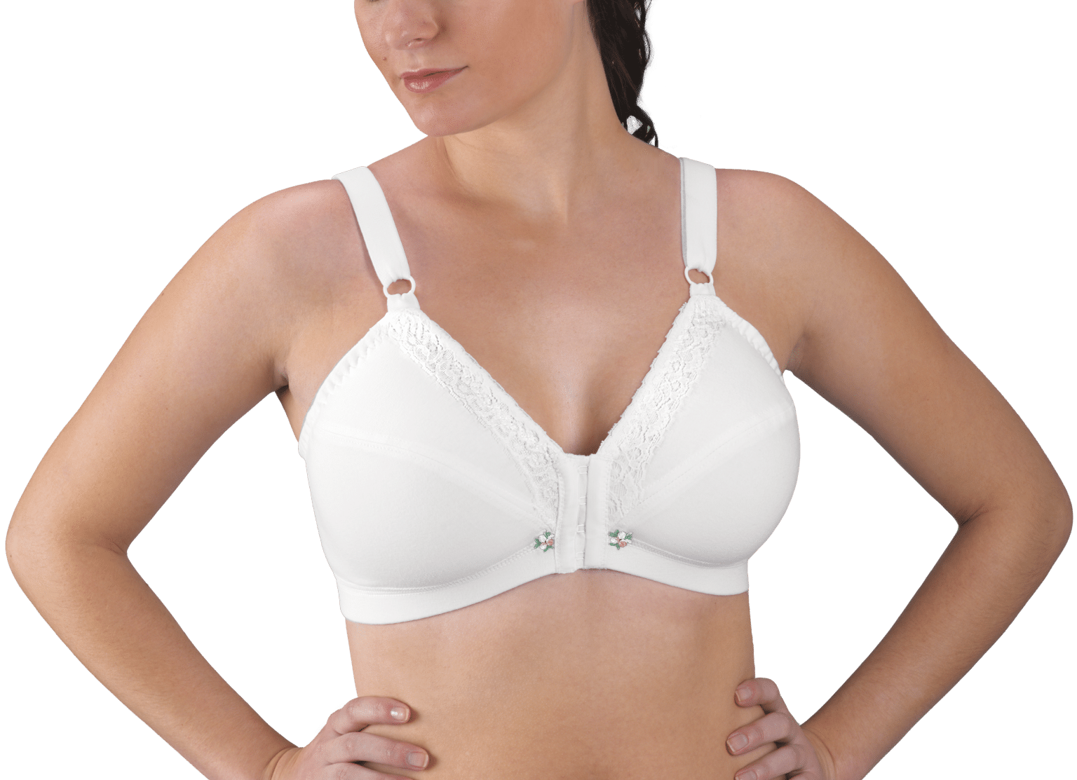 Medium support cotton knit bra by Design Veronique, designed for postsurgical recovery.