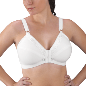 Medium support cotton knit bra by Design Veronique, designed for postsurgical recovery.