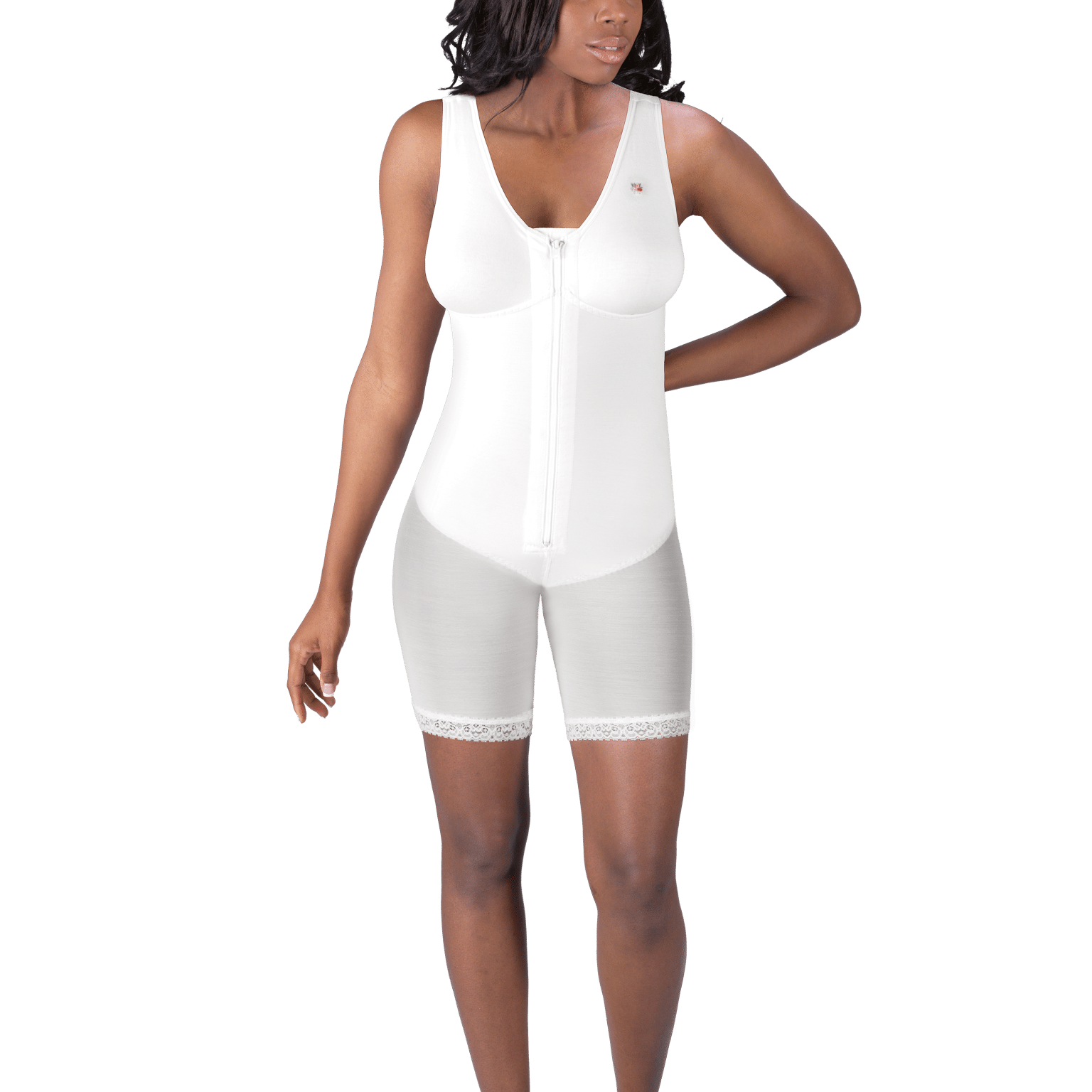 Zippered Mid-Thigh Molded Buttocks High-Back Girdle with Bra