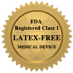 FDA seal indicating a registered Class 1 latex-free medical device, ensuring safety and compliance for users.
